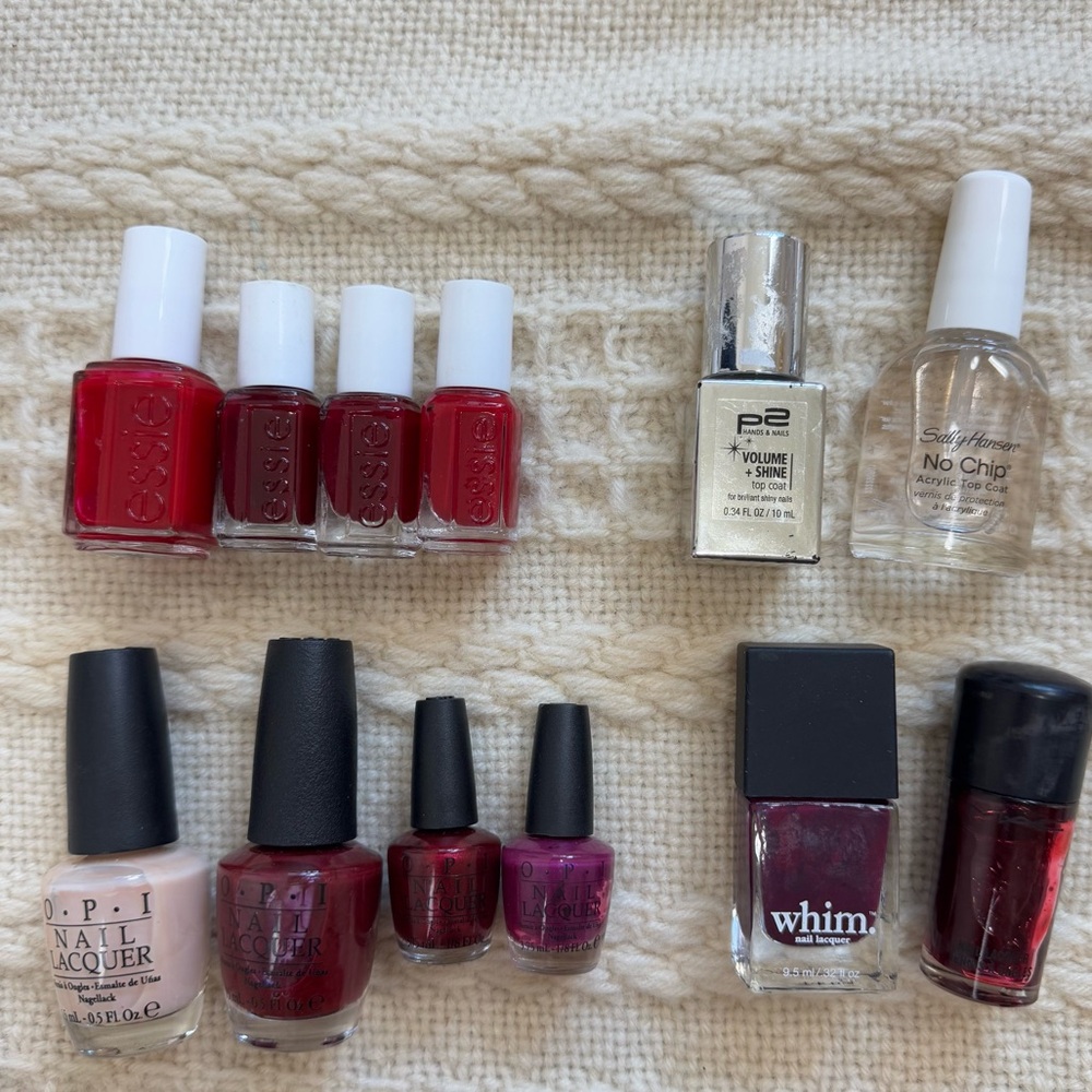 Nail Polish Bundle 12 Pc Essie OPI Whim MAC Sally Hansen Reds Neutrals